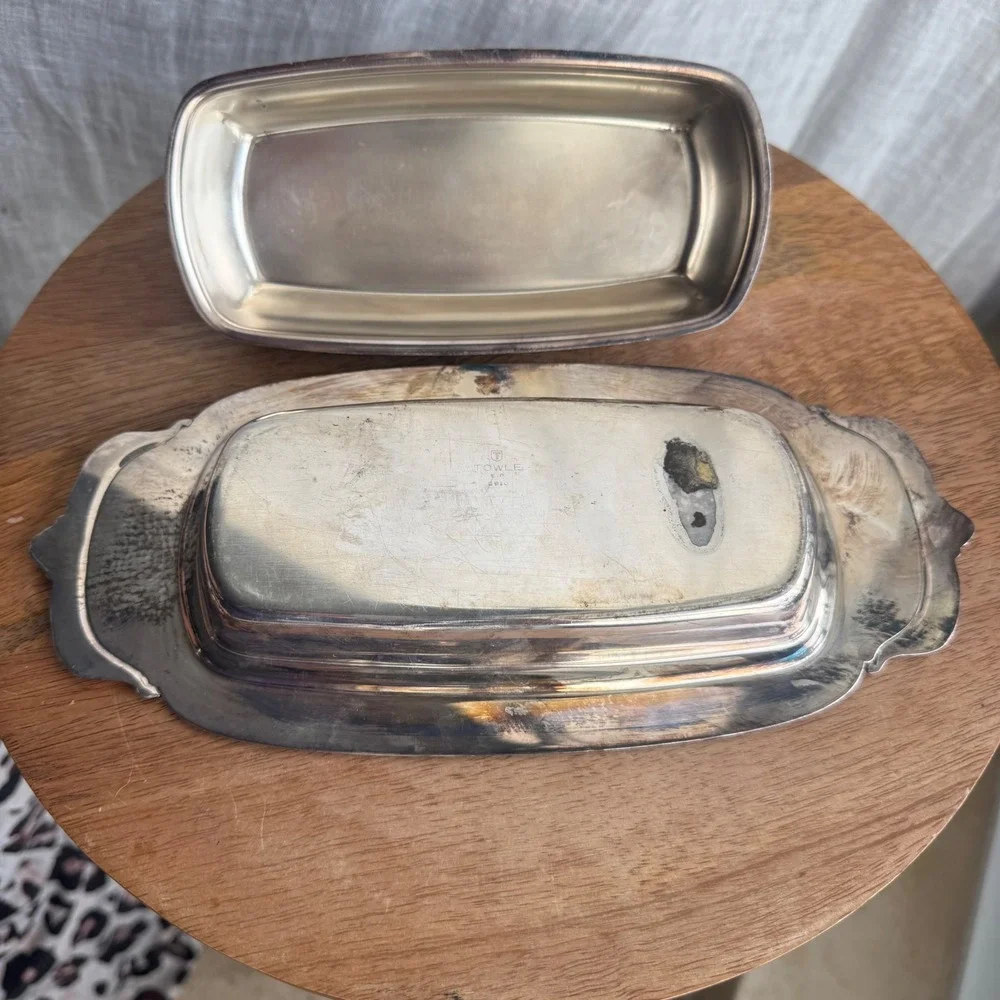 VTG Towle Covered Butter Dish Silverplate Ornate Floral Scroll 2910